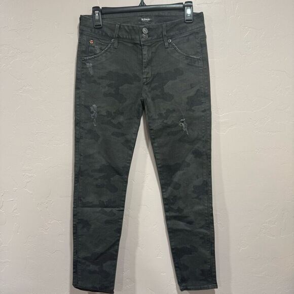 Hudson Jeans Collin Mid Rise Skinny Ankle Camo Women's Size 27 Green Denim - Picture 1 of 8